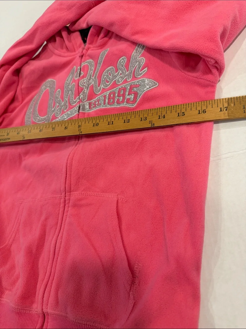 NWT OshKosh B'gosh  Bright Pink Hooded Zip-Up Fleece Jacket Sz 12 Silver Logo